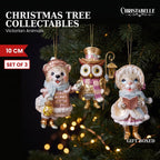 Christabelle 3 Victorian Animal Christmas Ornaments Assorted Novelty 10cm Xmas Tree Decorations Hanging Baubles