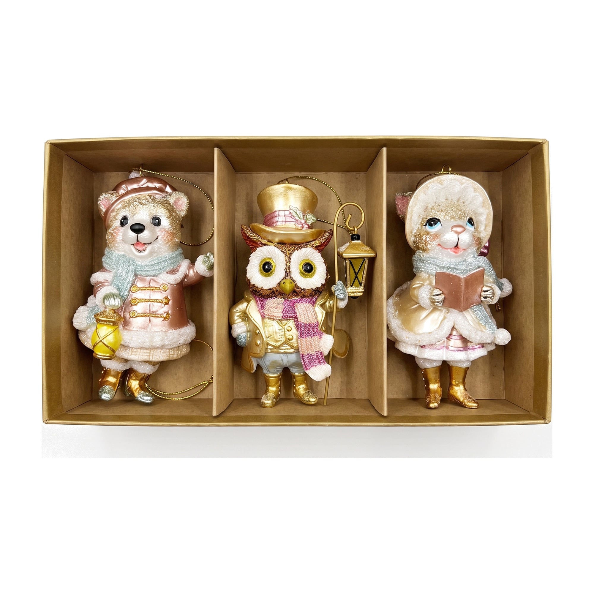 Christabelle 3 Victorian Animal Christmas Ornaments Assorted Novelty 10cm Xmas Tree Decorations Hanging Baubles