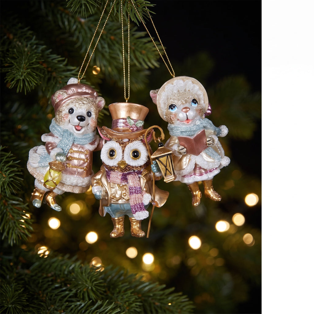 Christabelle 3 Victorian Animal Christmas Ornaments Assorted Novelty 10cm Xmas Tree Decorations Hanging Baubles