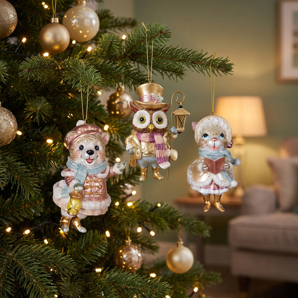 Christabelle 3 Victorian Animal Christmas Ornaments Assorted Novelty 10cm Xmas Tree Decorations Hanging Baubles