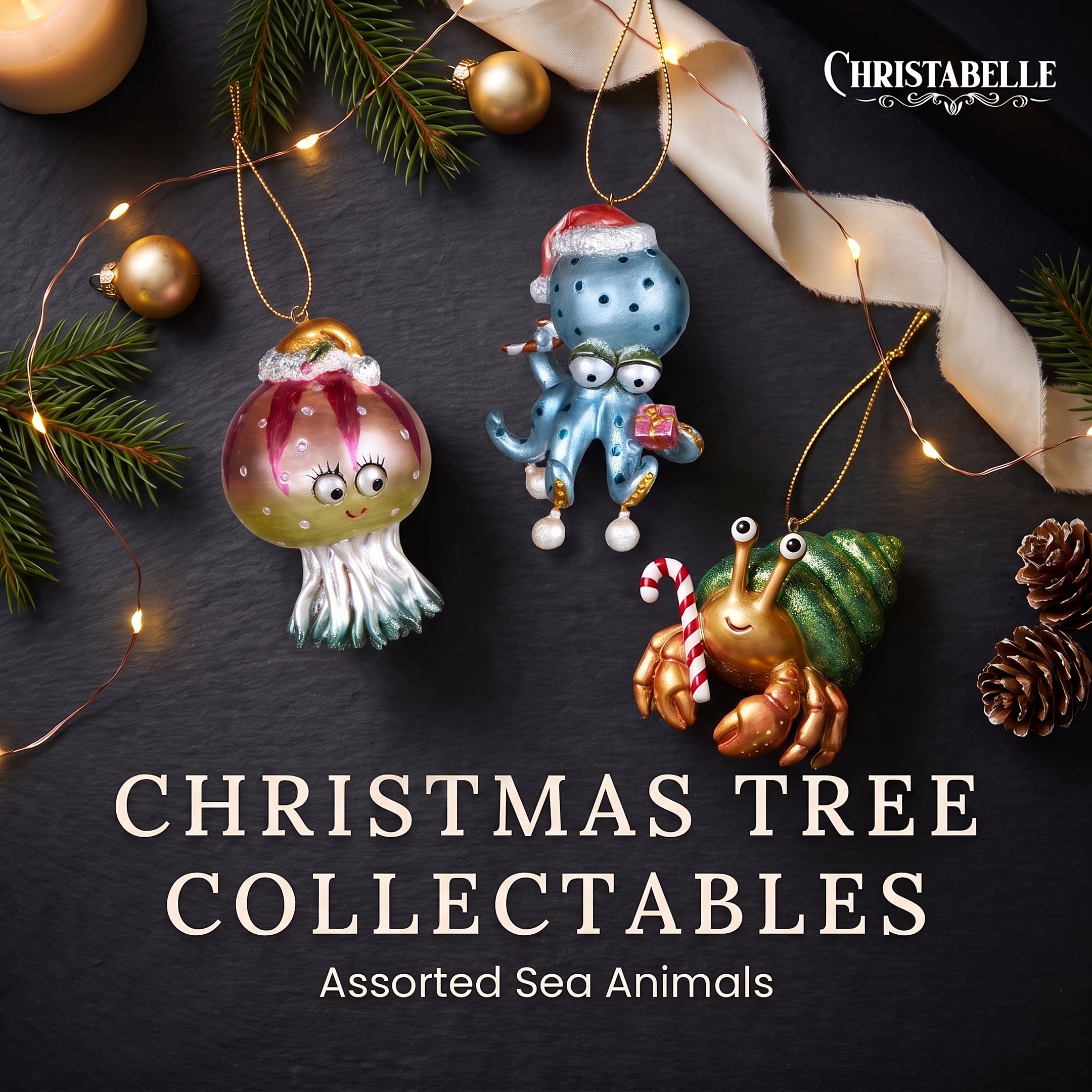 Christabelle 3 Sea Animal Christmas Ornaments Assorted Novelty Figures 7.5cm Xmas Tree Decorations Hanging Baubles