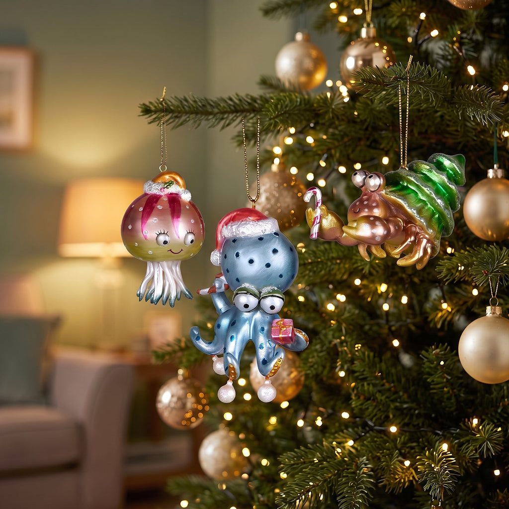 Christabelle 3 Sea Animal Christmas Ornaments Assorted Novelty Figures 7.5cm Xmas Tree Decorations Hanging Baubles