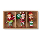Christabelle 3 Elf Christmas Ornaments Assorted Novelty Figures 10.5cm Xmas Tree Decorations Hanging Baubles