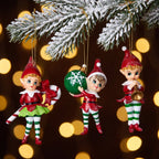 Christabelle 3 Elf Christmas Ornaments Assorted Novelty Figures 10.5cm Xmas Tree Decorations Hanging Baubles