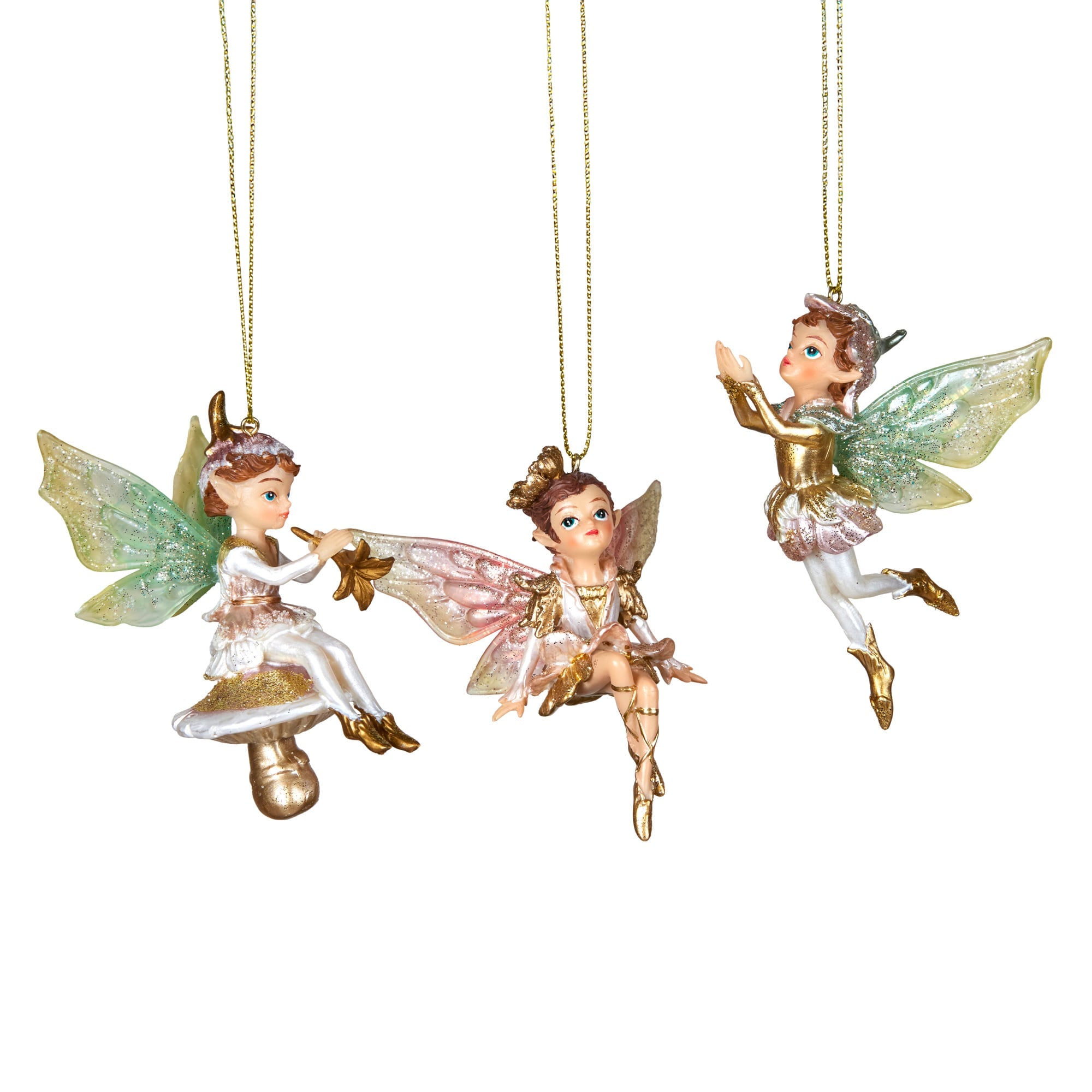 Christabelle 3 Fairy Christmas Ornaments Assorted Novelty Figures 10cm Xmas Tree Decorations Hanging Baubles