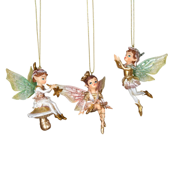 Christabelle 3 Fairy Christmas Ornaments Assorted Novelty Figures 10cm Xmas Tree Decorations Hanging Baubles