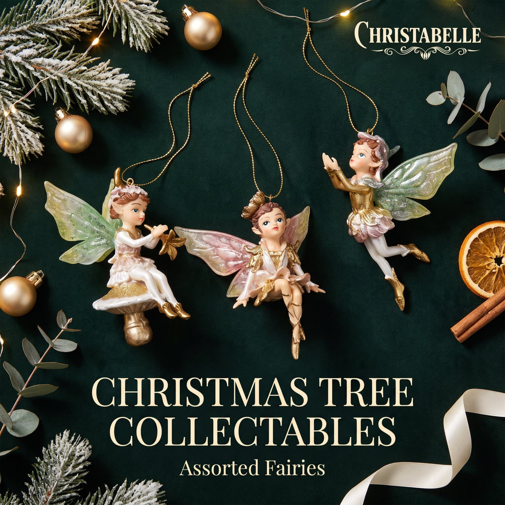 Christabelle 3 Fairy Christmas Ornaments Assorted Novelty Figures 10cm Xmas Tree Decorations Hanging Baubles