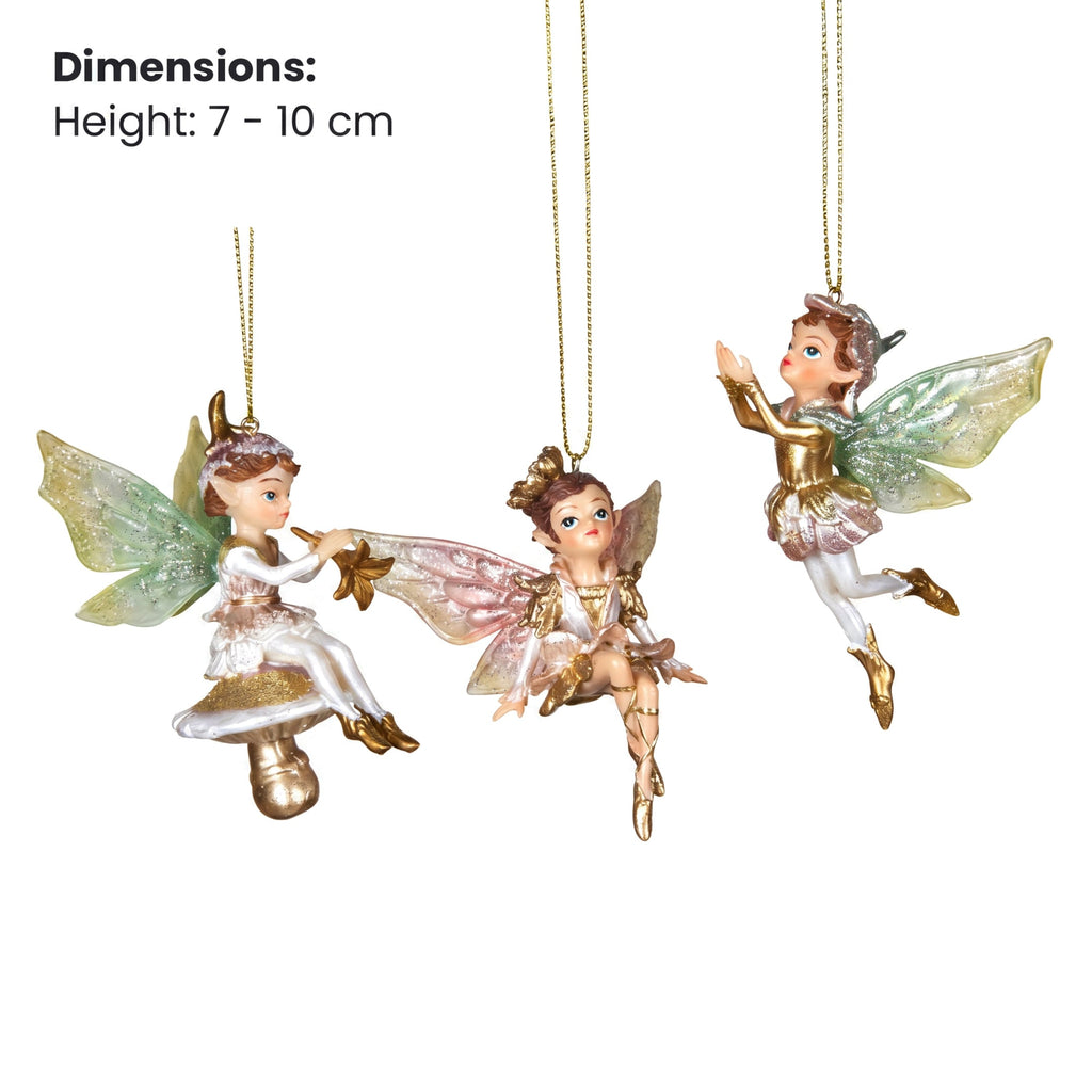 Christabelle 3 Fairy Christmas Ornaments Assorted Novelty Figures 10cm Xmas Tree Decorations Hanging Baubles