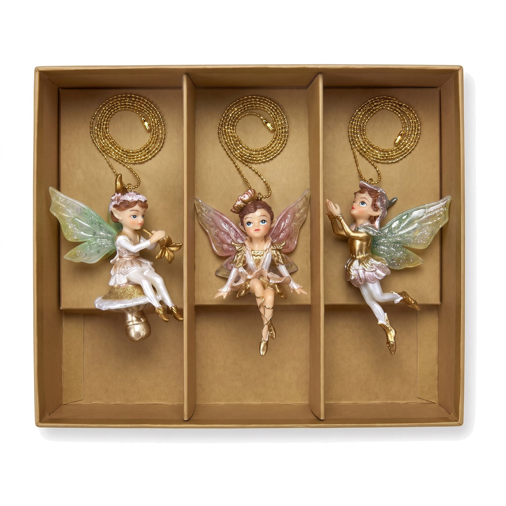 Christabelle 3 Fairy Christmas Ornaments Assorted Novelty Figures 10cm Xmas Tree Decorations Hanging Baubles