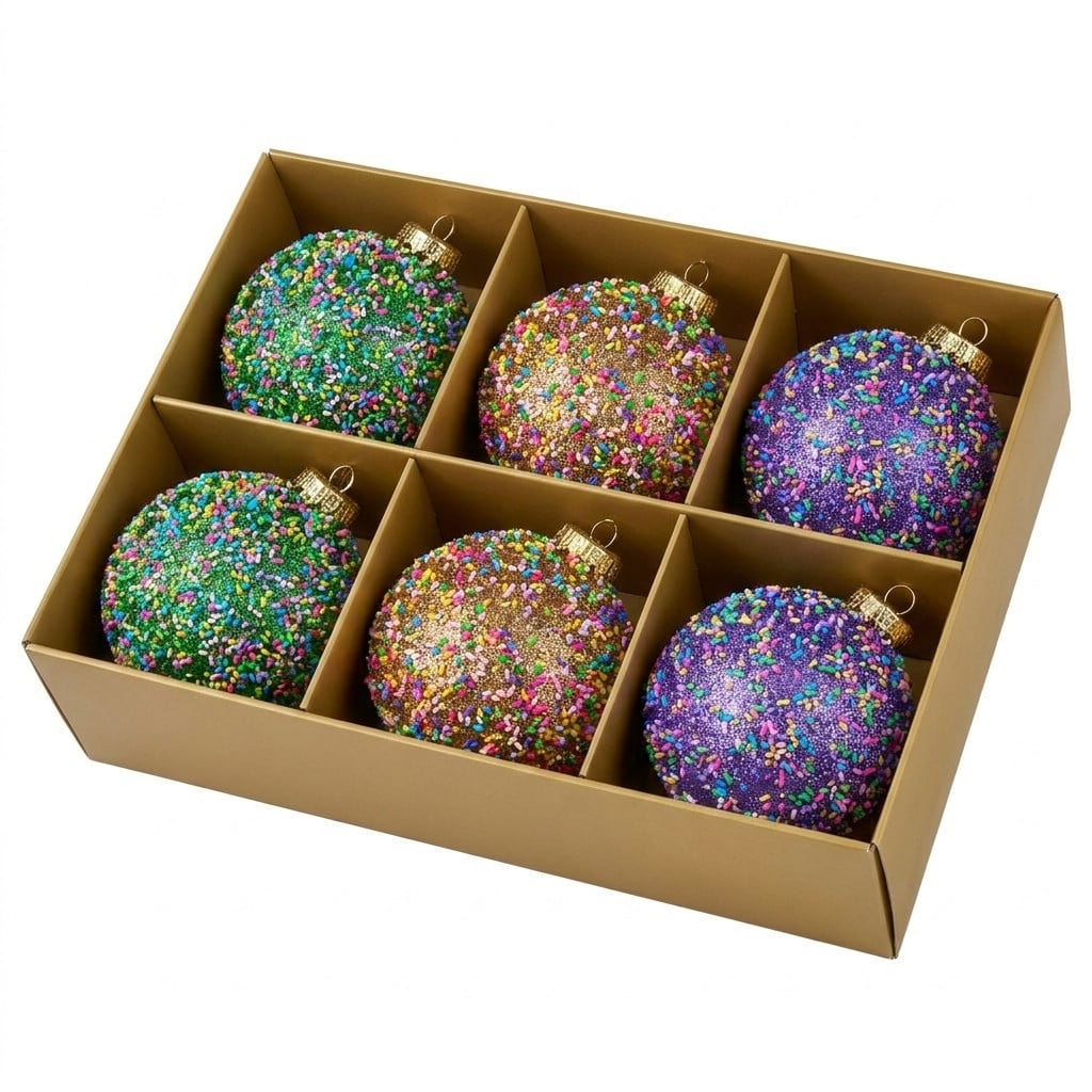 Christabelle 6 Beaded Glass Christmas Baubles Assorted 10cm Xmas Tree Decorations Hanging Ornaments Gift Boxed Set
