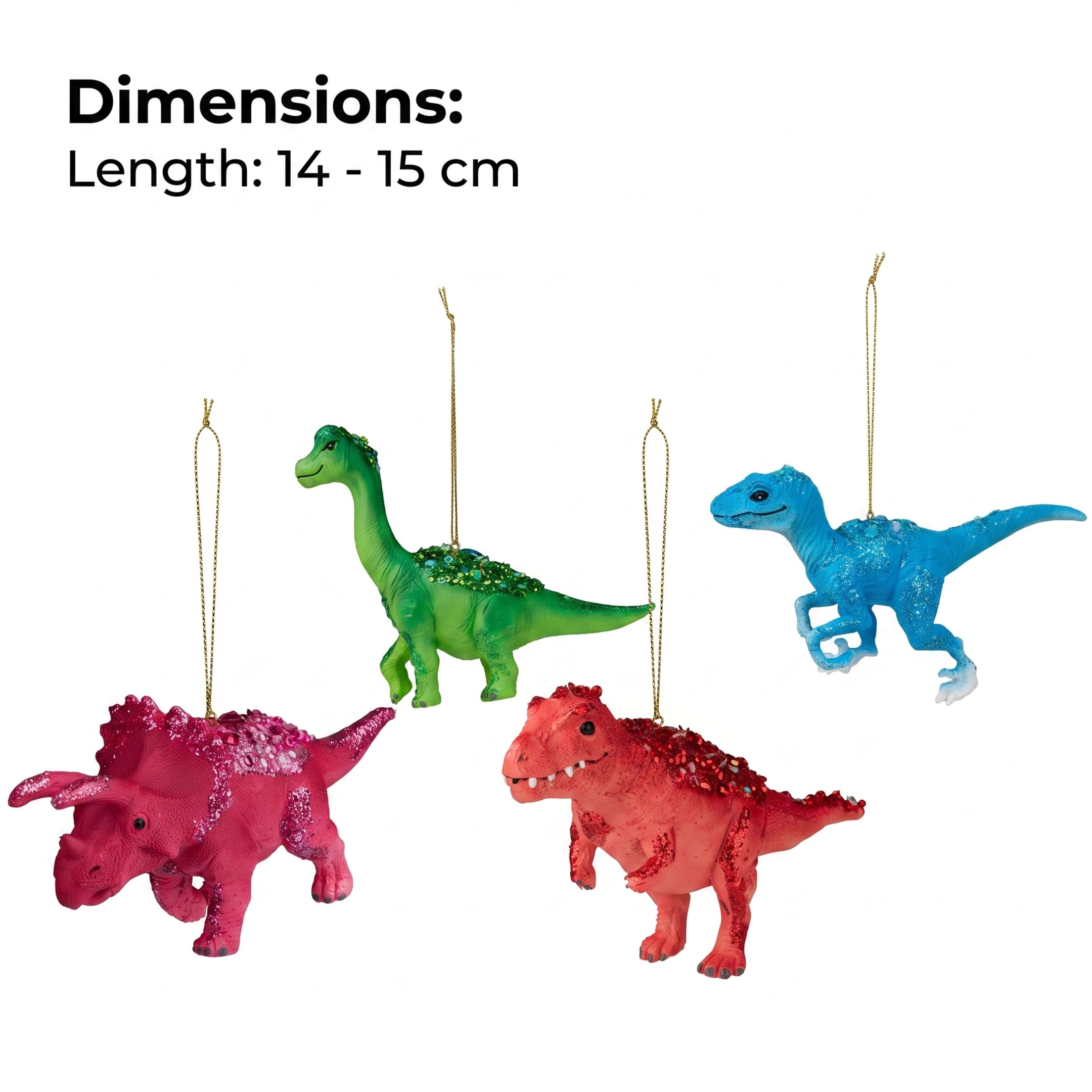 Christabelle 4 Dinosaur Christmas Ornaments Assorted Novelty Figures 15cm Xmas Tree Decorations Hanging Baubles