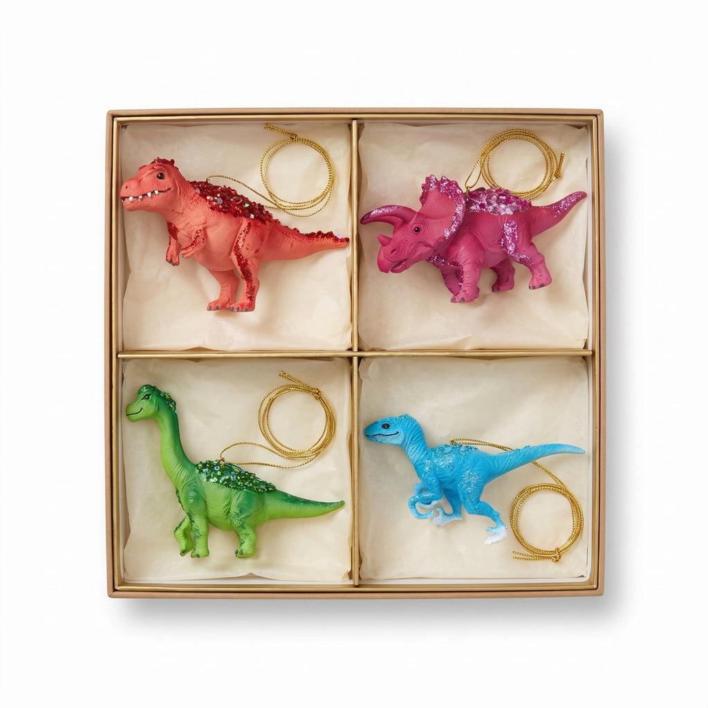 Christabelle 4 Dinosaur Christmas Ornaments Assorted Novelty Figures 15cm Xmas Tree Decorations Hanging Baubles