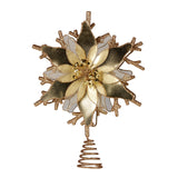 Christabelle Gold Christmas Tree Topper with Poinsettia Flower & Snowflake Design