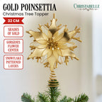 Christabelle Gold Christmas Tree Topper with Poinsettia Flower & Snowflake Design