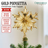 Christabelle Gold Christmas Tree Topper with Poinsettia Flower & Snowflake Design