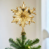 Christabelle Gold Christmas Tree Topper with Poinsettia Flower & Snowflake Design