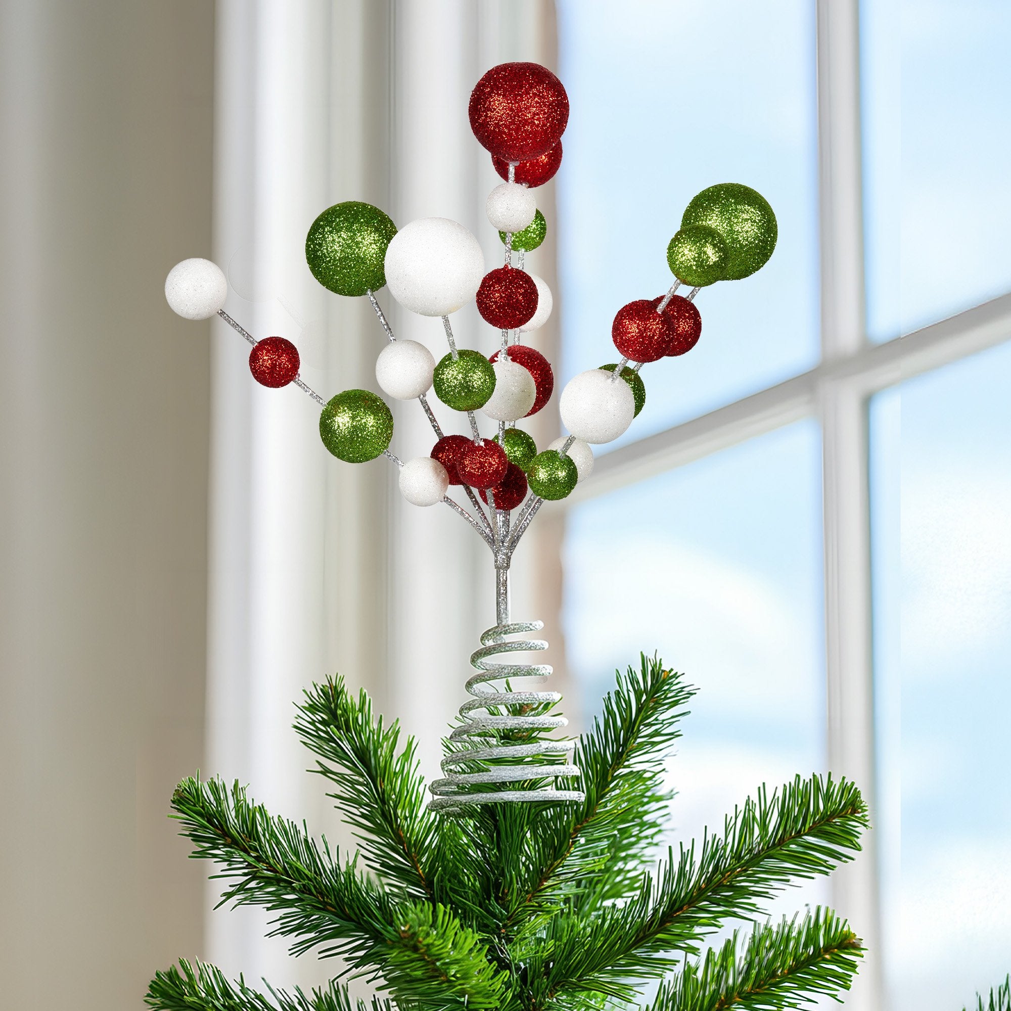 Christabelle Colourful Baubles Christmas Tree Topper with Festive Glitter Finish Decoration Ornament