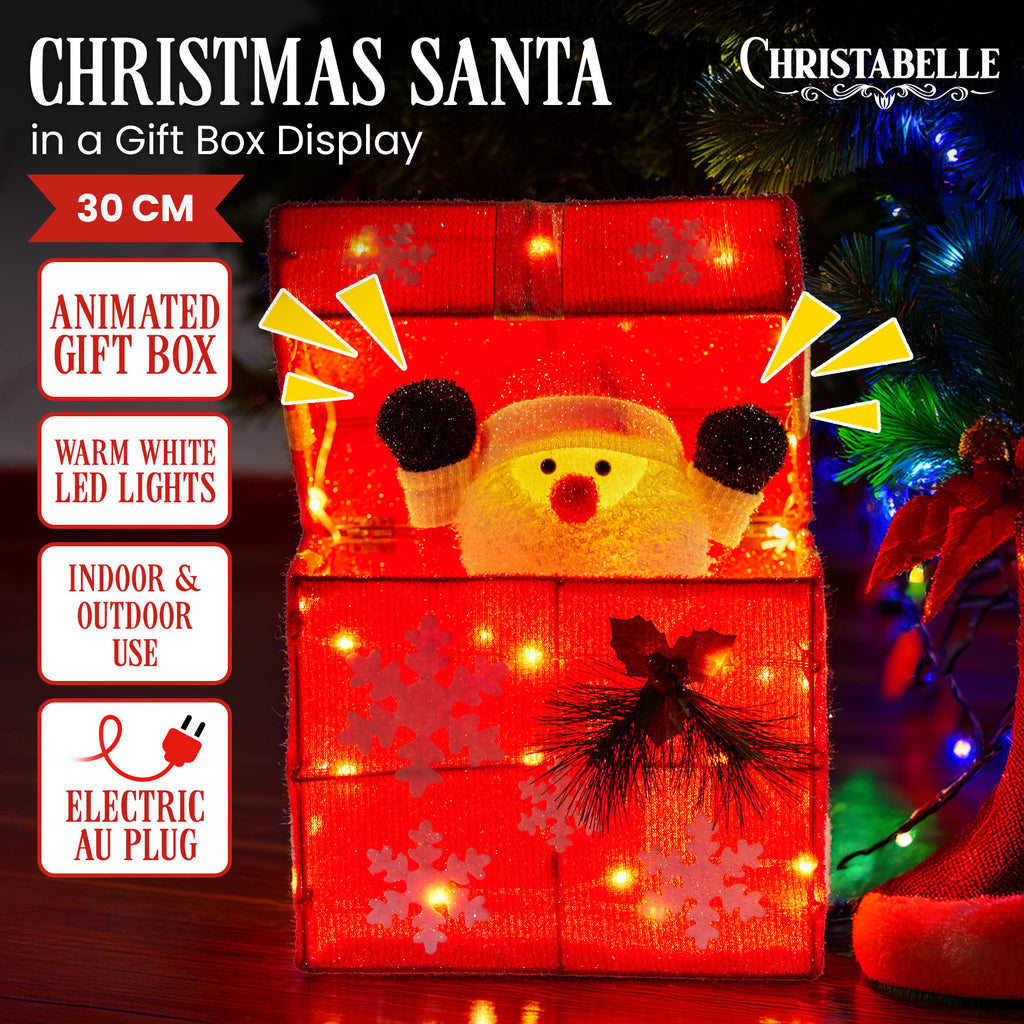 Christabelle Animated Santa Gift Box LED Christmas Tree Lights Decoration Xmas Ornament Indoor Outdoor