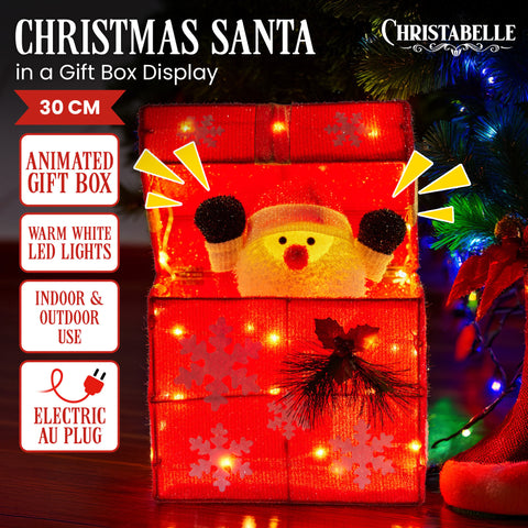 Christabelle Animated Santa Gift Box LED Christmas Tree Lights Decoration Xmas Ornament Indoor Outdoor