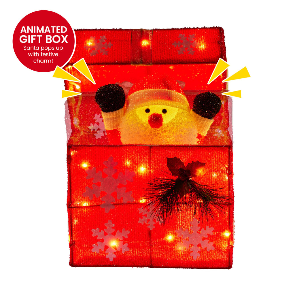 Christabelle Animated Santa Gift Box LED Christmas Tree Lights Decoration Xmas Ornament Indoor Outdoor