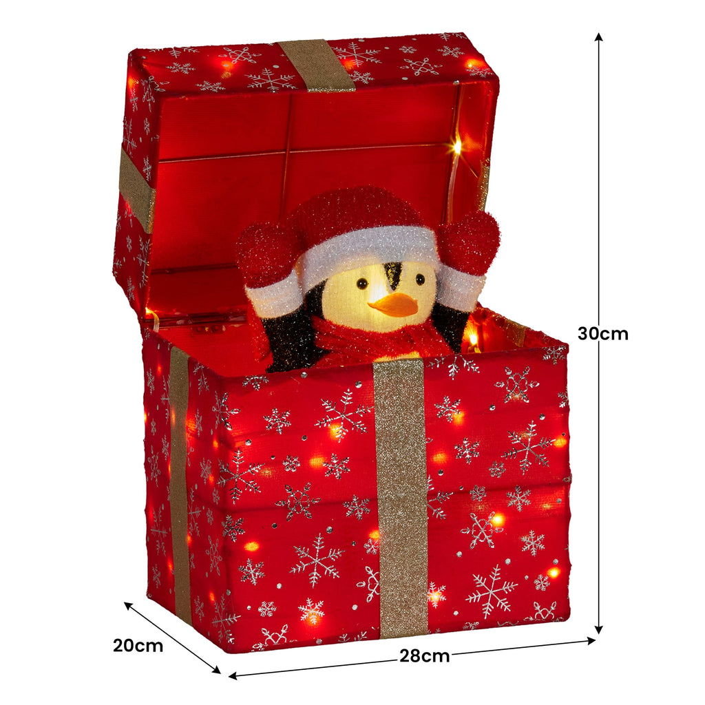 Christabelle 30cm Animated Penguin Gift Box Christmas Light Up DisplayLED Outdoor Indoor Xmas Yard Lawn Statue