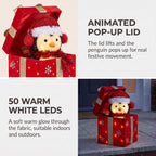 Christabelle 30cm Animated Penguin Gift Box Christmas Light Up DisplayLED Outdoor Indoor Xmas Yard Lawn Statue