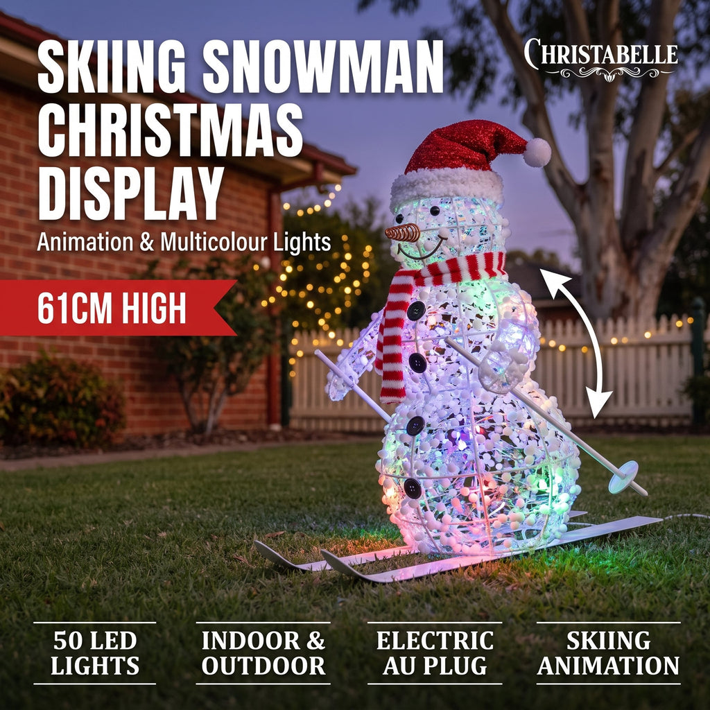 Christabelle 61cm Animated Skiing Snowman Christmas Light Up Display LED Outdoor Indoor Xmas Yard Lawn Statue Home Decor