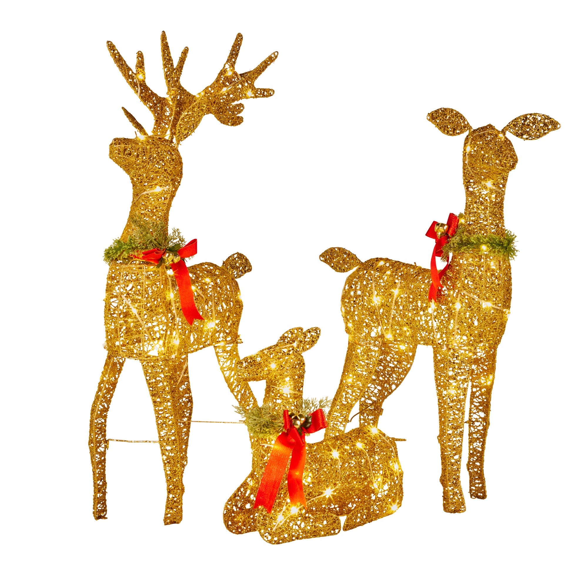 Christabelle 3 Reindeer Family Christmas Light Up Display 1.07m Rich Gold Animated Outdoor Indoor Xmas Yard Lawn Statue