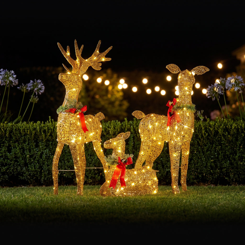 Christabelle 3 Reindeer Family Christmas Light Up Display 1.07m Rich Gold Animated Outdoor Indoor Xmas Yard Lawn Statue