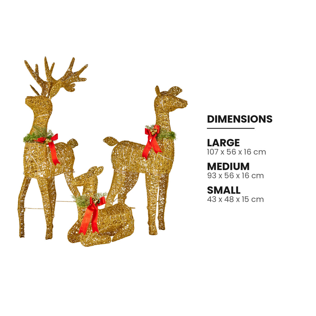 Christabelle 3 Reindeer Family Christmas Light Up Display 1.07m Rich Gold Animated Outdoor Indoor Xmas Yard Lawn Statue