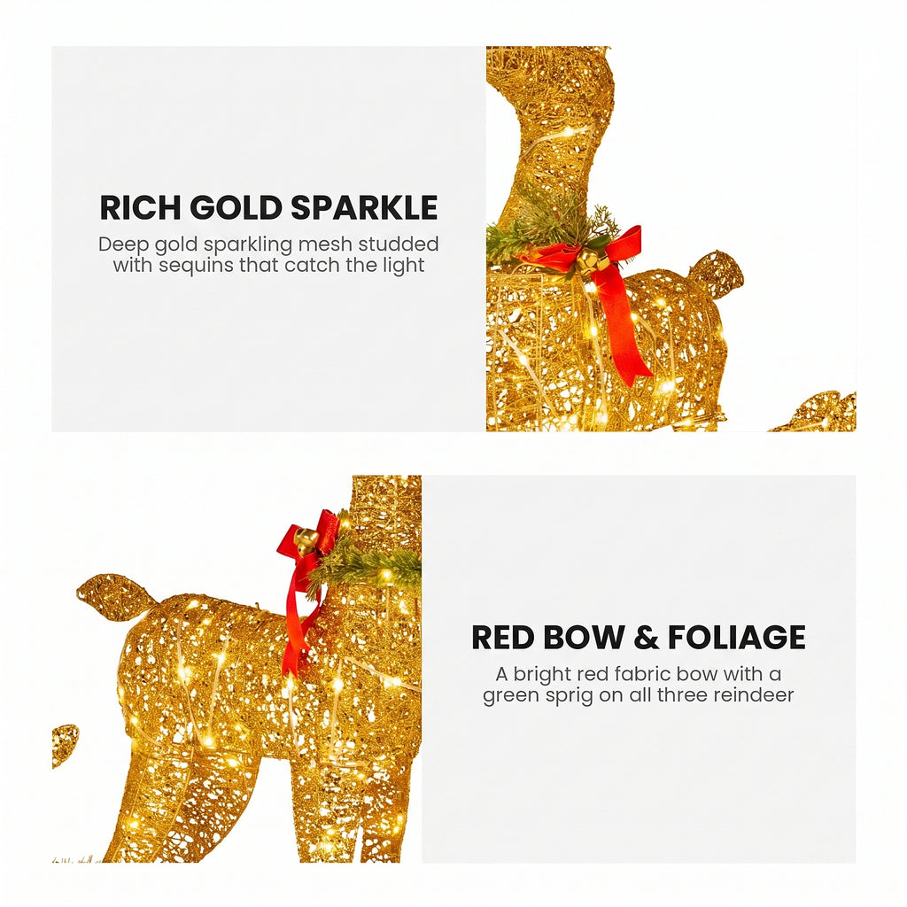 Christabelle 3 Reindeer Family Christmas Light Up Display 1.07m Rich Gold Animated Outdoor Indoor Xmas Yard Lawn Statue
