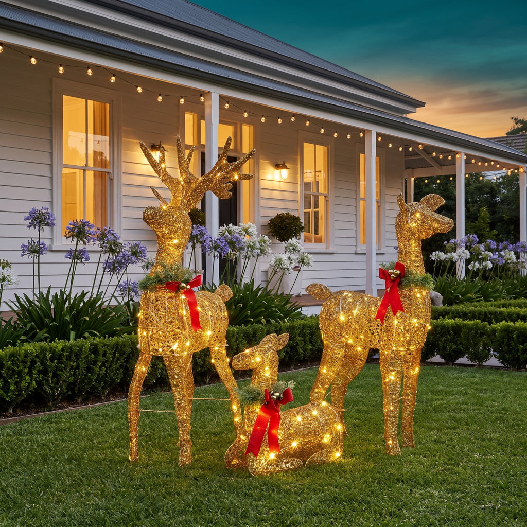 Christabelle 3 Reindeer Family Christmas Light Up Display 1.07m Rich Gold Animated Outdoor Indoor Xmas Yard Lawn Statue