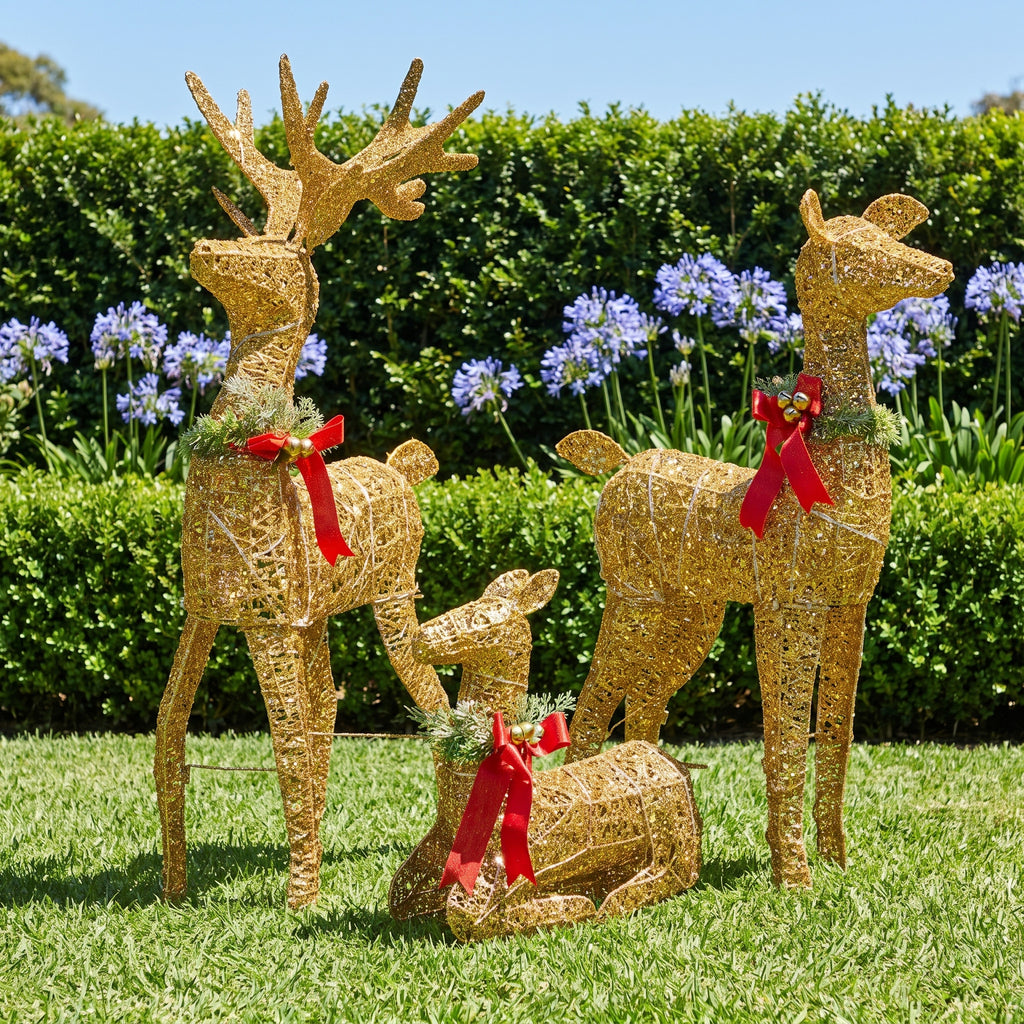 Christabelle 3 Reindeer Family Christmas Light Up Display 1.07m Rich Gold Animated Outdoor Indoor Xmas Yard Lawn Statue