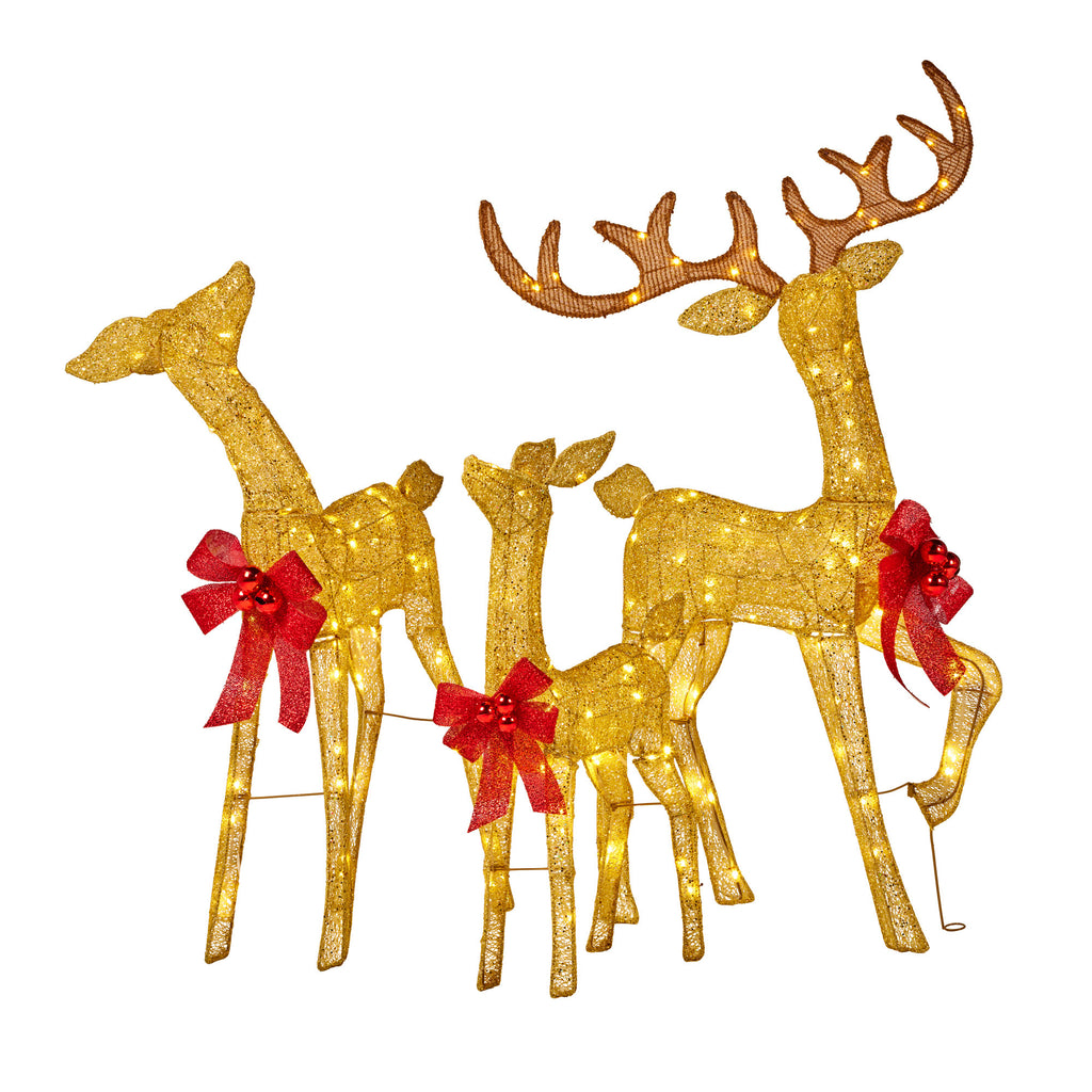 Christabelle 3 Reindeer Family Christmas Light Up Display 1.25m Gold Mesh Animated Outdoor Indoor Xmas Yard Lawn Statue