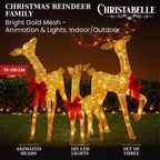 Christabelle 3 Reindeer Family Christmas Light Up Display 1.25m Gold Mesh Animated Outdoor Indoor Xmas Yard Lawn Statue
