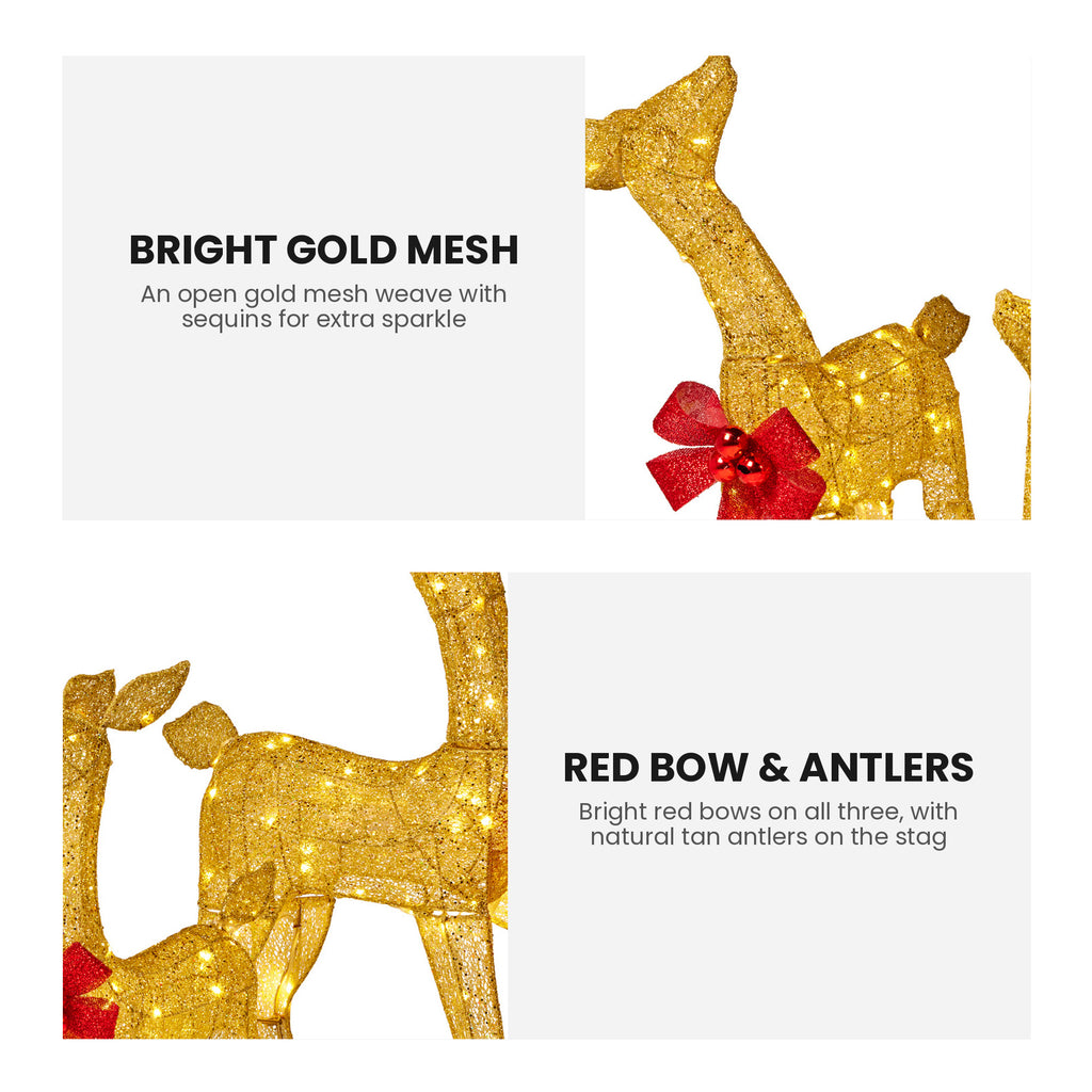 Christabelle 3 Reindeer Family Christmas Light Up Display 1.25m Gold Mesh Animated Outdoor Indoor Xmas Yard Lawn Statue