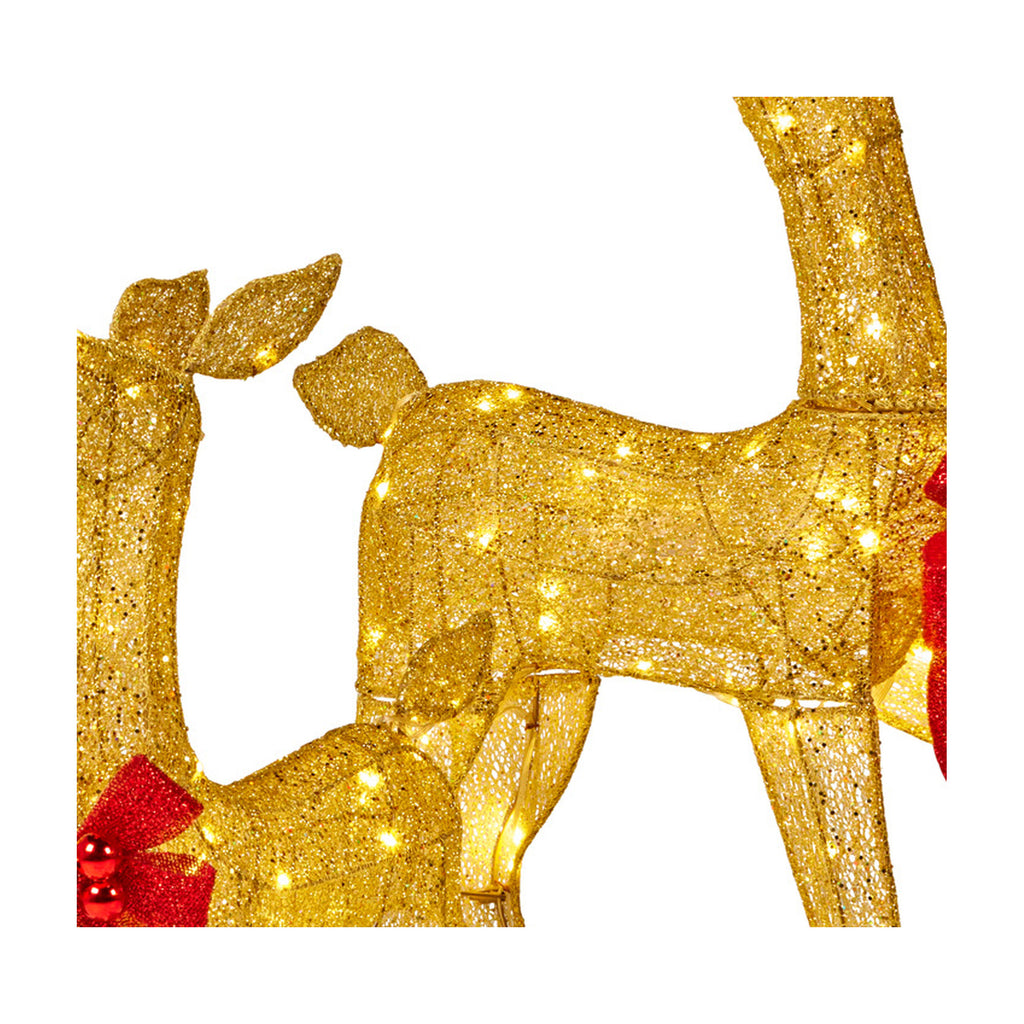 Christabelle 3 Reindeer Family Christmas Light Up Display 1.25m Gold Mesh Animated Outdoor Indoor Xmas Yard Lawn Statue