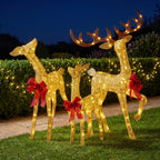 Christabelle 3 Reindeer Family Christmas Light Up Display 1.25m Gold Mesh Animated Outdoor Indoor Xmas Yard Lawn Statue