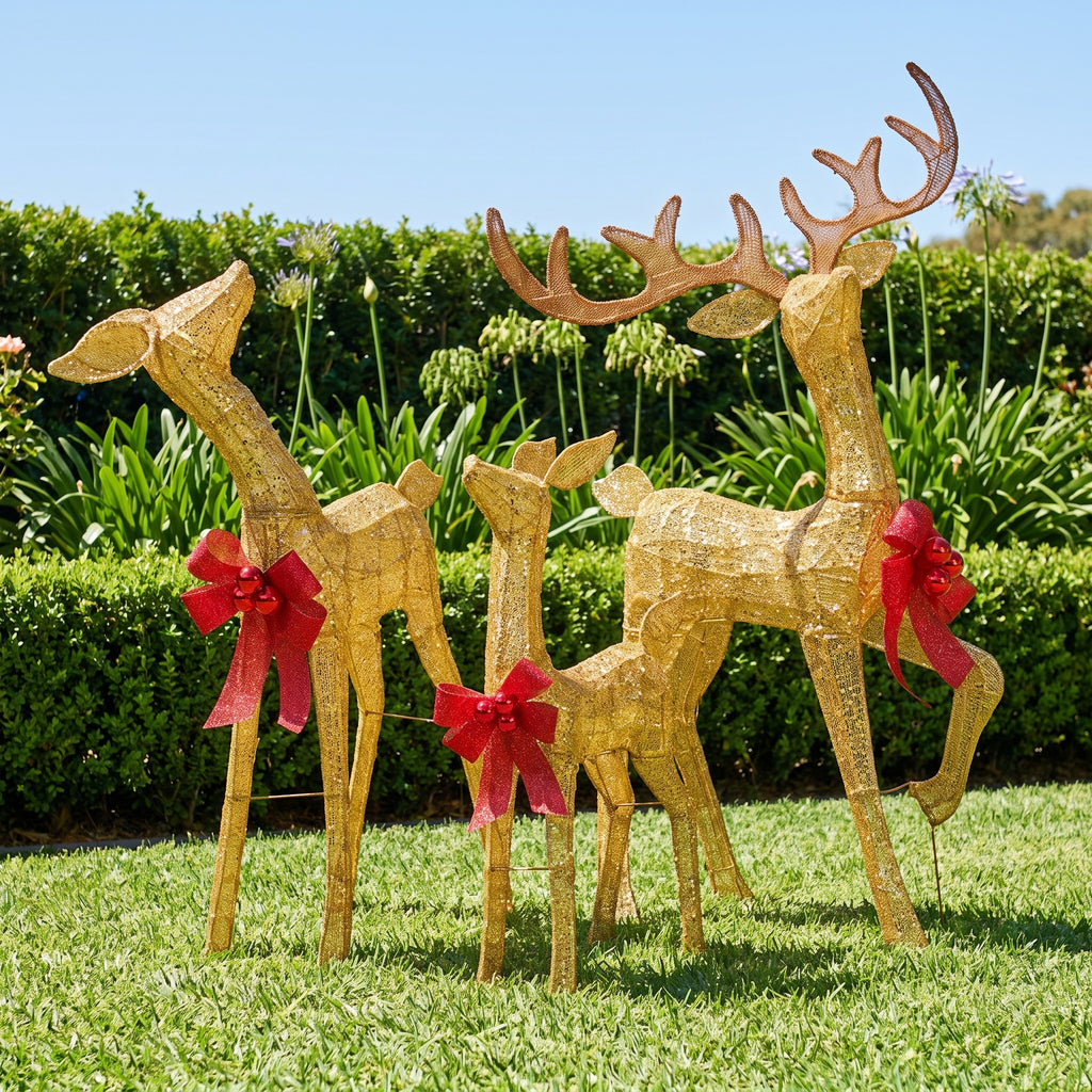 Christabelle 3 Reindeer Family Christmas Light Up Display 1.25m Gold Mesh Animated Outdoor Indoor Xmas Yard Lawn Statue