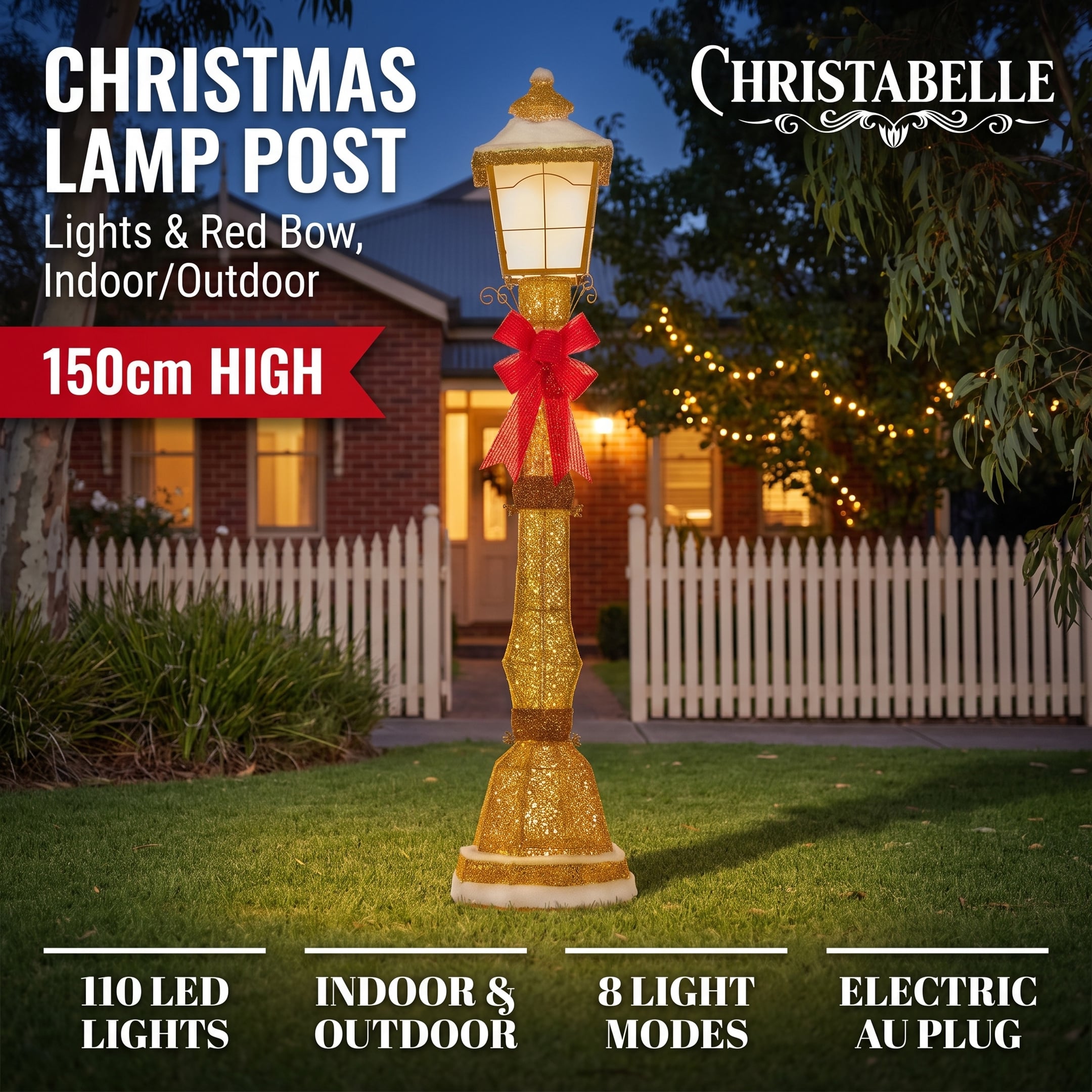 Christabelle 1.5m Festive Lamp Post Christmas Light Up Display LED Outdoor Indoor Xmas Yard Lawn Statue Home Decor