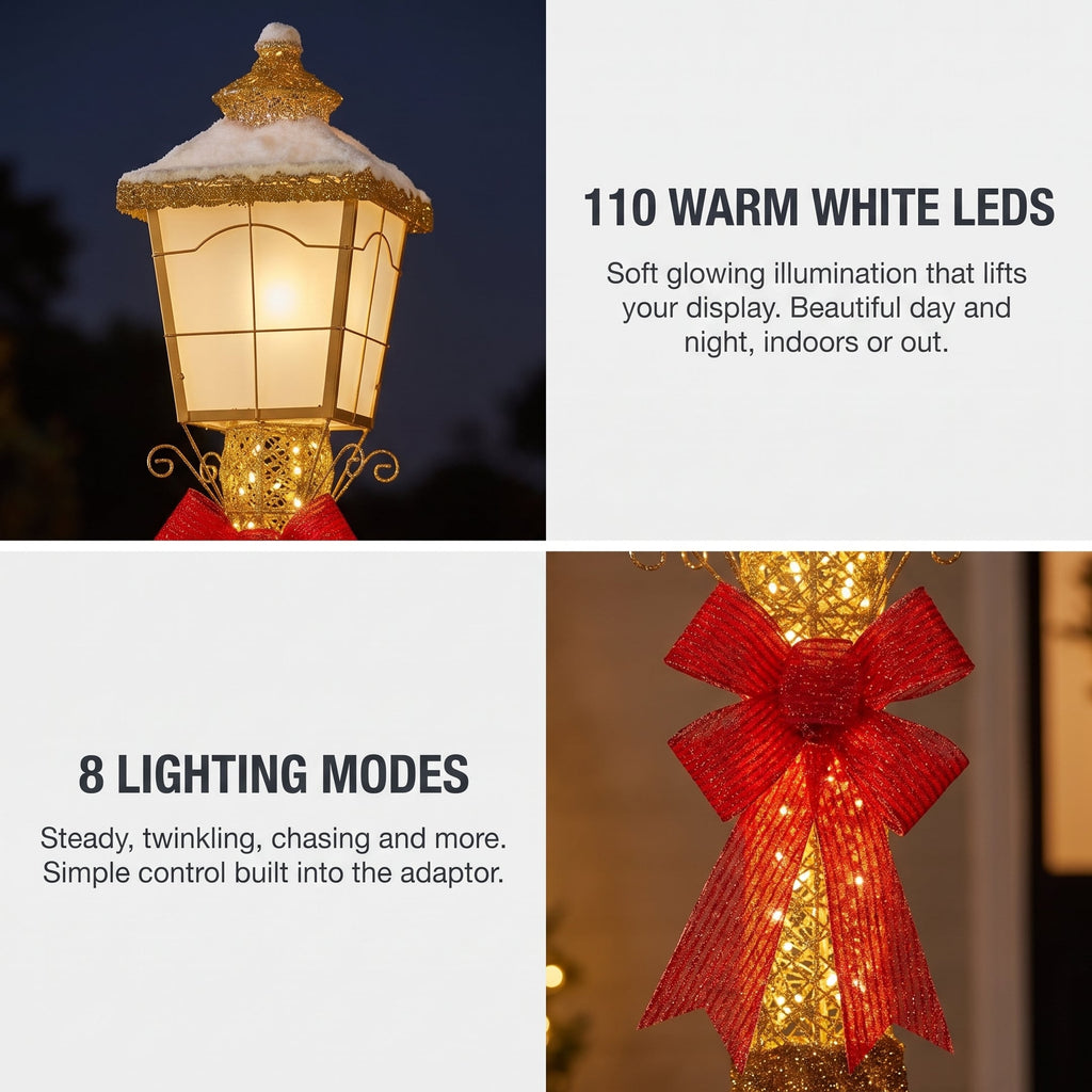 Christabelle 1.5m Festive Lamp Post Christmas Light Up Display LED Outdoor Indoor Xmas Yard Lawn Statue Home Decor