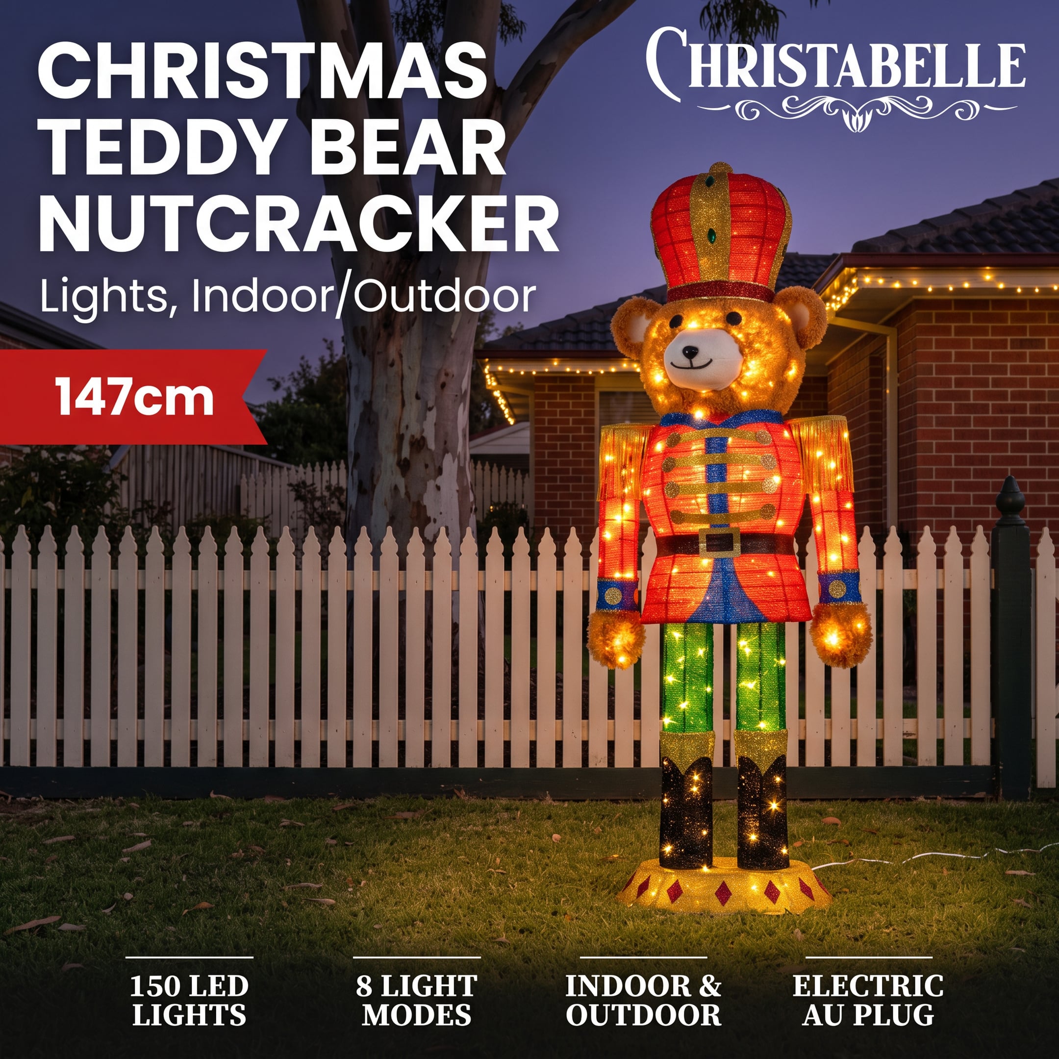 Christabelle 1.47m Teddy Bear Nutcracker Christmas Light Up Display LED Outdoor Indoor Xmas Yard Lawn Statue Home Decor