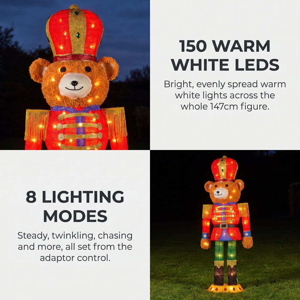 Christabelle 1.47m Teddy Bear Nutcracker Christmas Light Up Display LED Outdoor Indoor Xmas Yard Lawn Statue Home Decor