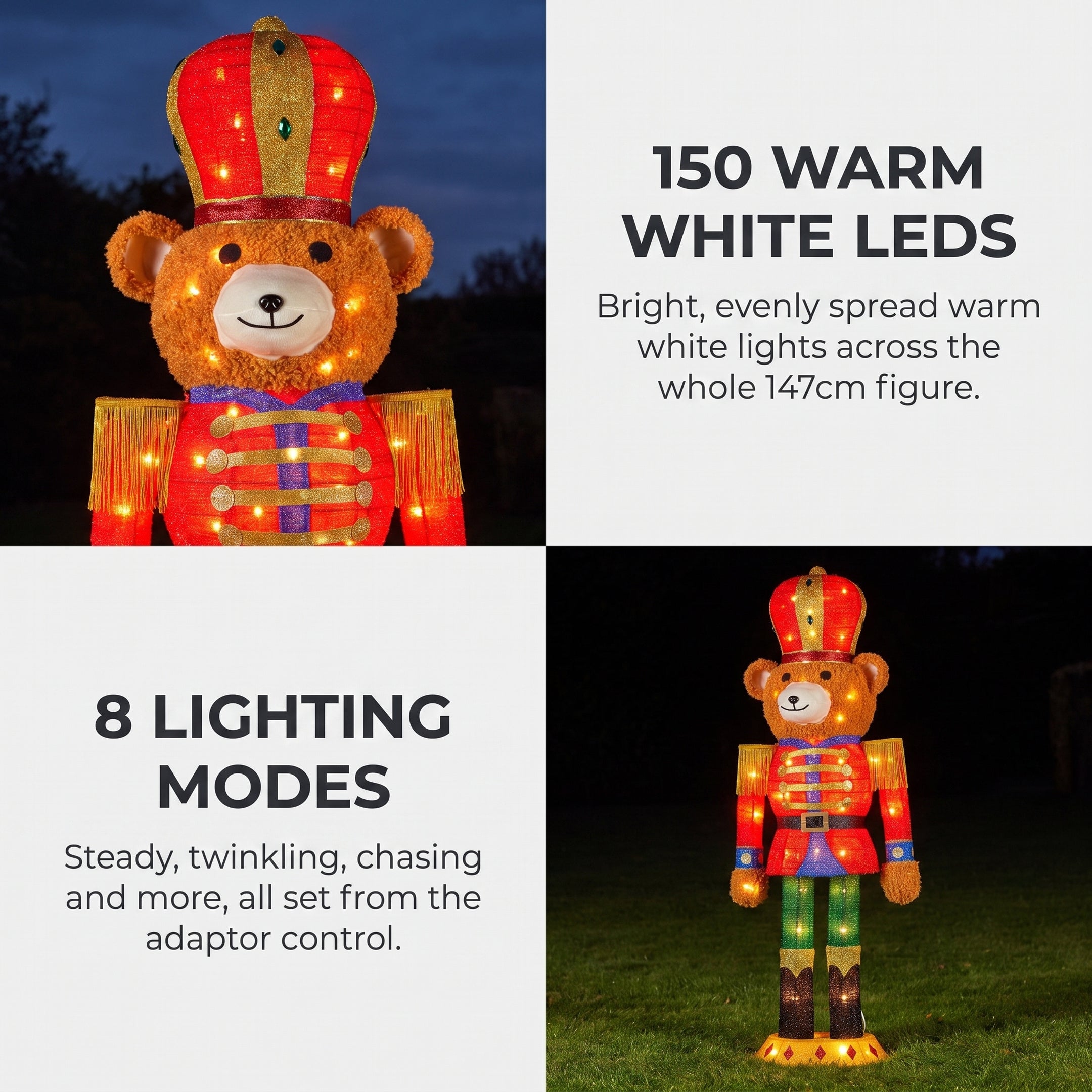 Christabelle 1.47m Teddy Bear Nutcracker Christmas Light Up Display LED Outdoor Indoor Xmas Yard Lawn Statue Home Decor