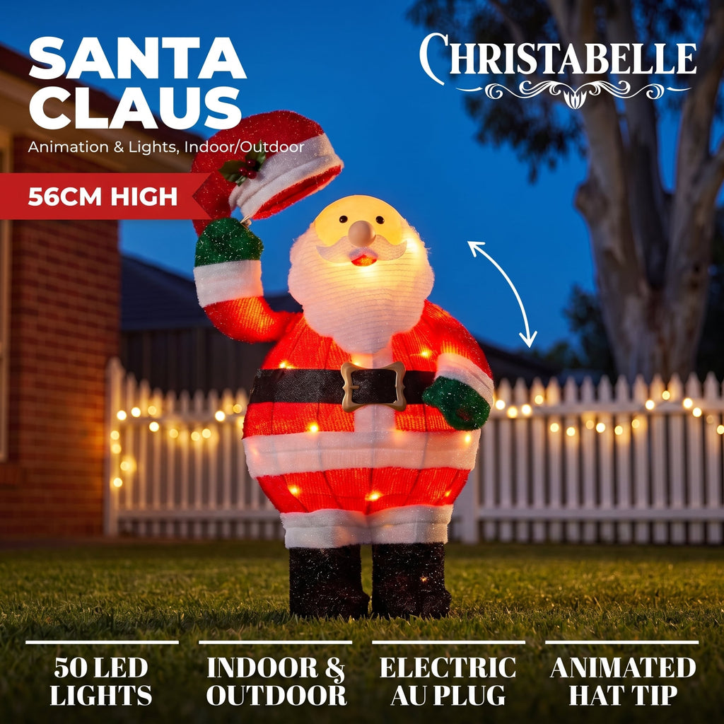 Christabelle 56cm Santa Christmas Light Up Display Animated LED Outdoor Indoor Xmas Yard Lawn Statue Home Decor