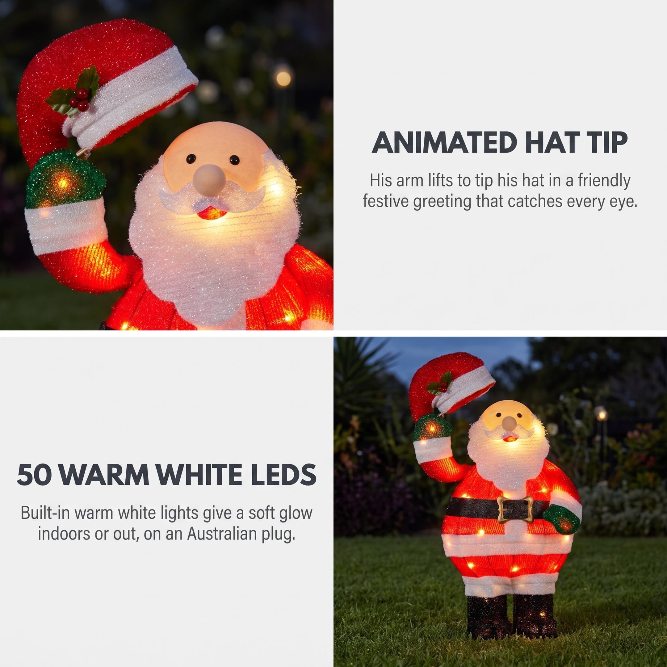 Christabelle 56cm Santa Christmas Light Up Display Animated LED Outdoor Indoor Xmas Yard Lawn Statue Home Decor