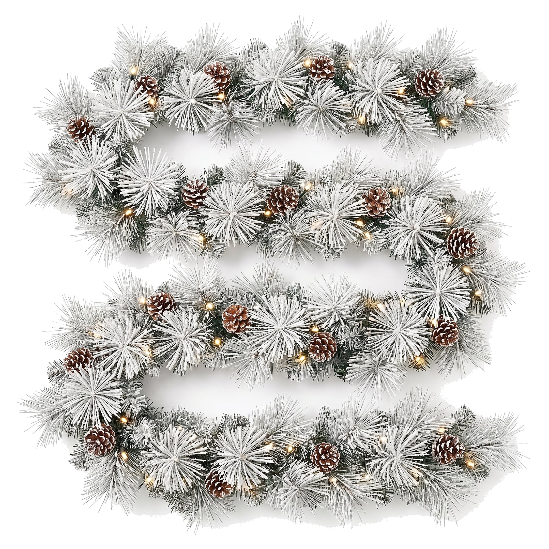 Christabelle 2.74m Alpine Snow Christmas Garland Pre Lit Multi Function LED Timer Flocked Pine Cones