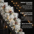 Christabelle 2.74m Alpine Snow Christmas Garland Pre Lit Multi Function LED Timer Flocked Pine Cones