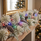 Christabelle 2.74m Alpine Snow Christmas Garland Pre Lit Multi Function LED Timer Flocked Pine Cones