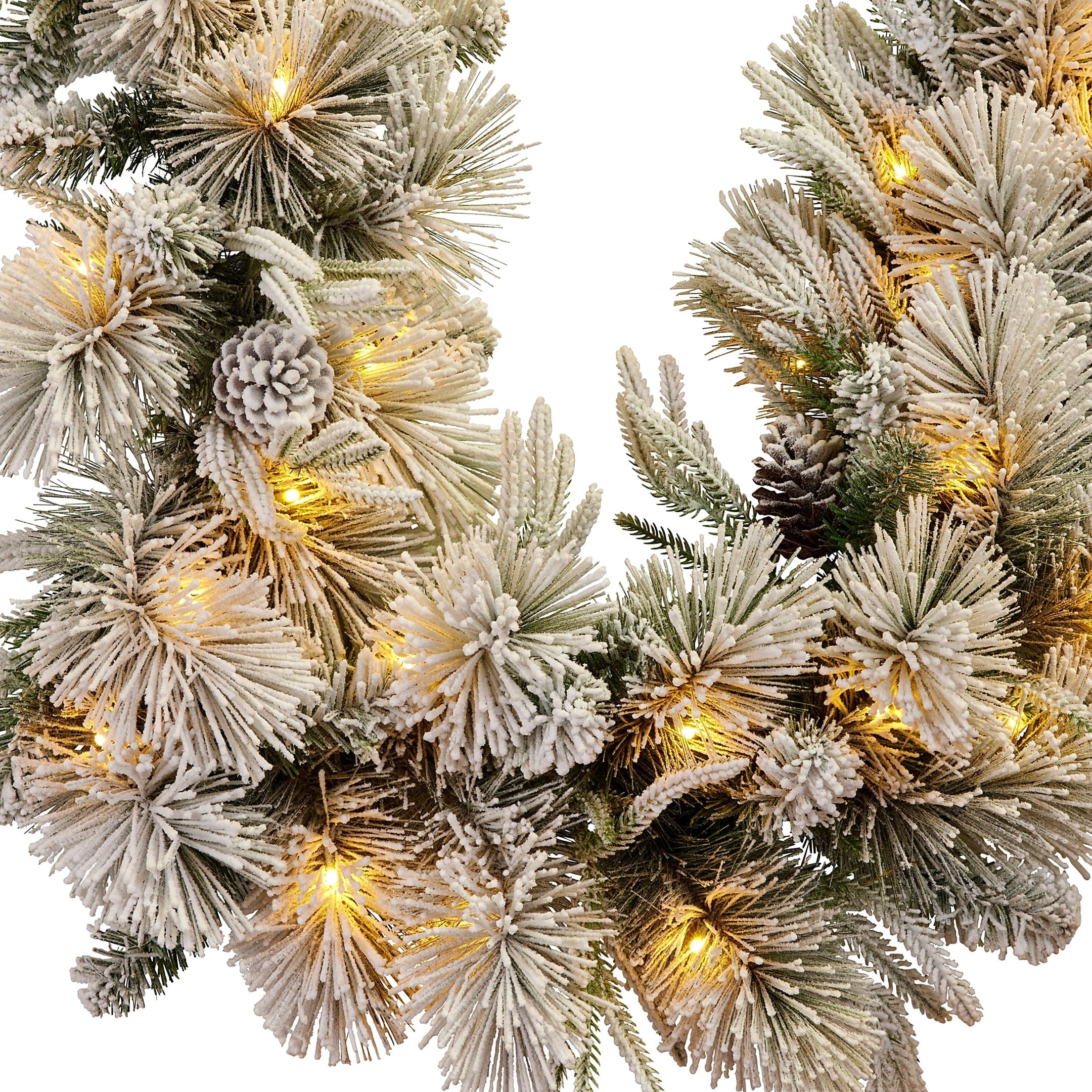 Christabelle 2.74m Alpine Snow Christmas Garland Pre Lit Multi Function LED Timer Flocked Pine Cones